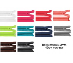 Reißverschluss 5mm - 45cm teilbar